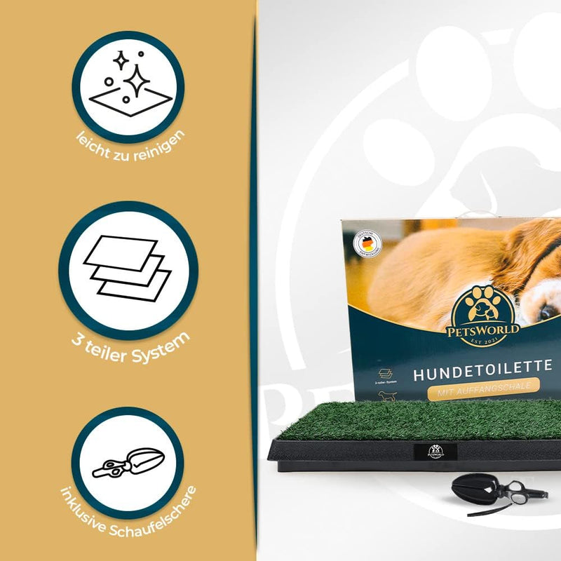 PETSWORLD Hundetoilette mit Kunstrasen | Ideales Training für Welpen | Auffangschale für leichte Rei