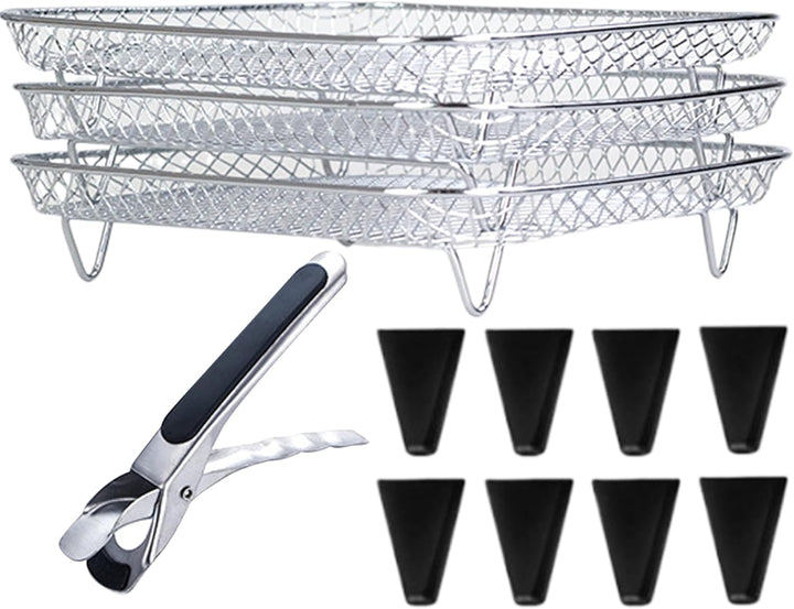Luftfritteusen-Regal, Edelstahl, 3-lagig, stapelbares Luftfritteusen-Regal mit 8 Silikonfüssen, für