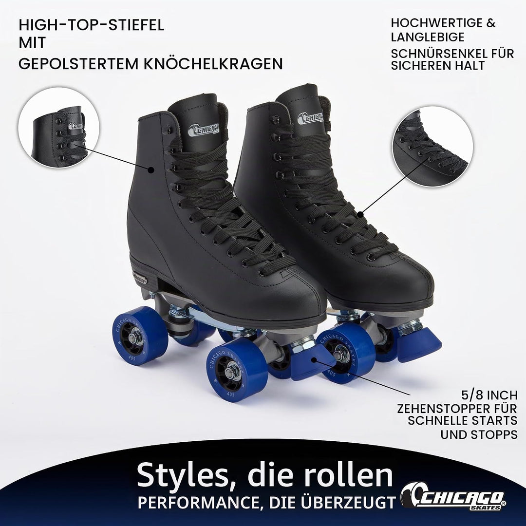 CHICAGO Skates Herren Classic Rollschuhe – Premium Black Quad Rink Skates UK 8 / EU 42, UK 8 / EU 42