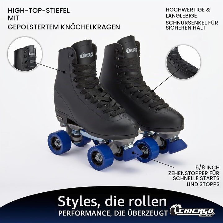 CHICAGO Skates Herren Classic Rollschuhe – Premium Black Quad Rink Skates UK 8 / EU 42, UK 8 / EU 42