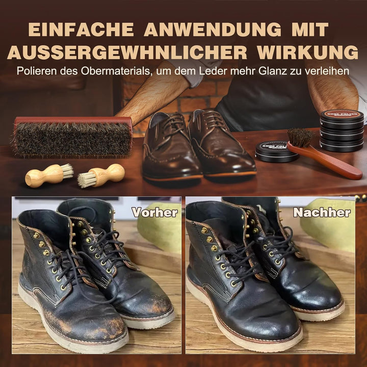 Schuhcreme & Pflegeset, Schuhputzset für Leder mit Schuhbürsten, Schuhcreme für Lederstiefel, Schuhp