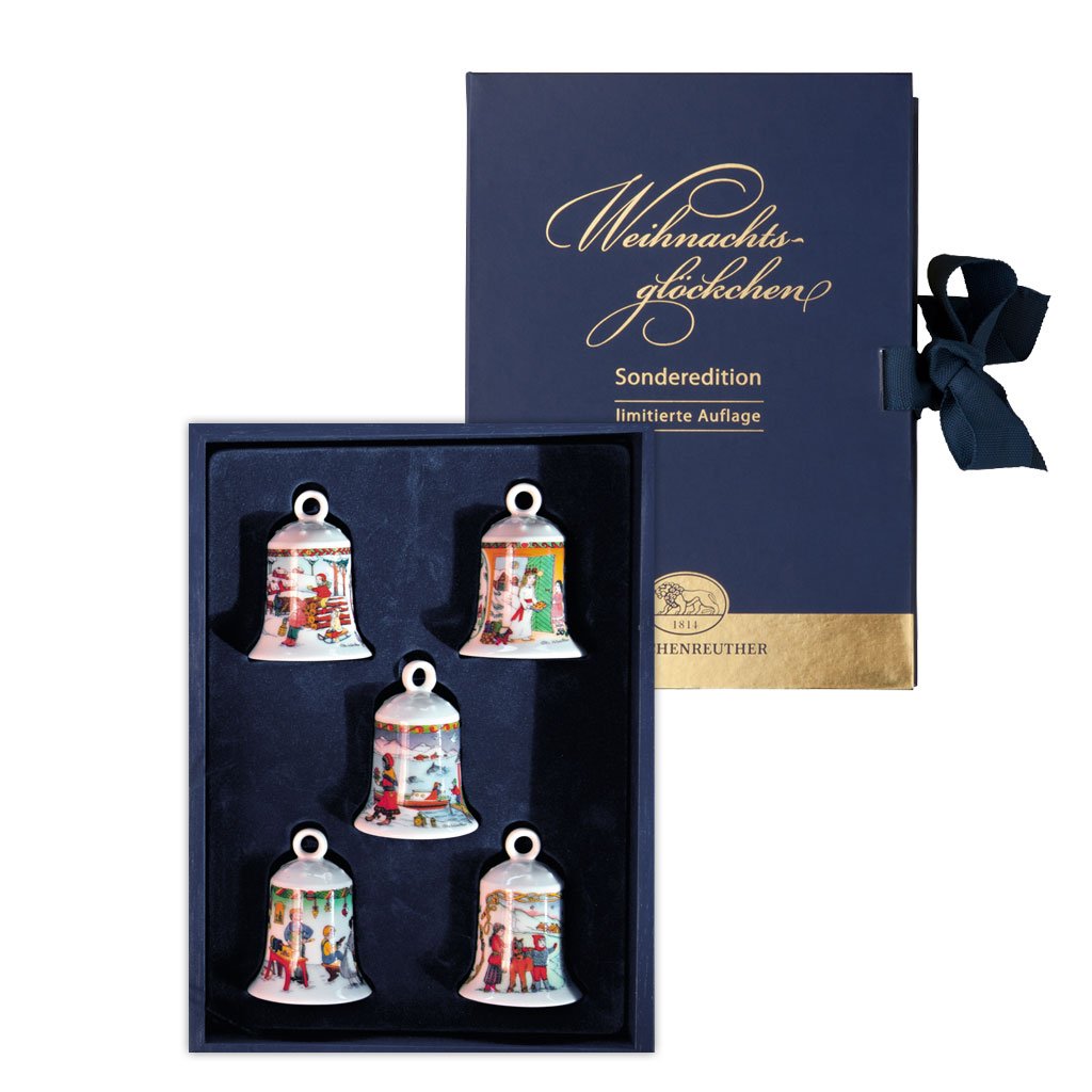 Hutschenreuther 02250-725488-29214 Fünf Stück Porzellan-Miniglöckchen im Setzkasten im Geschenkkarto