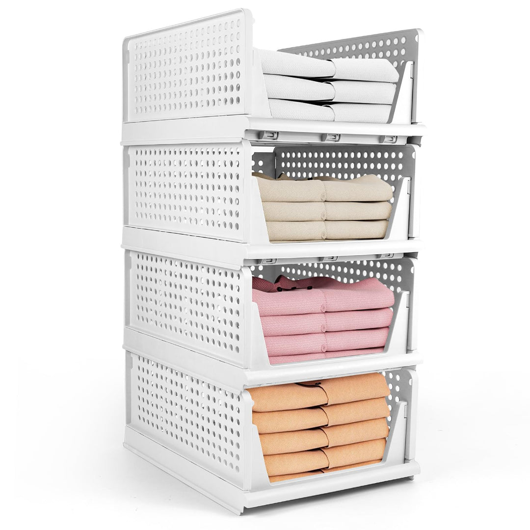 Diealles Shine Stapelbare Schubladenboxen, 4 Stück Kleiderschrank Organizer Ausziehbar, Plastik Schu