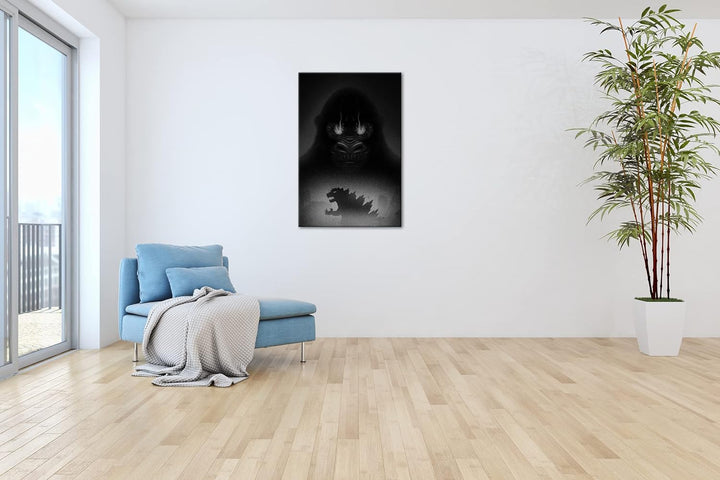 deyoli Gorilla gegen Eidechse Format: 80x60 Effekt: Schwarz&Weiss als Leinwandbild, Motiv fertig ger