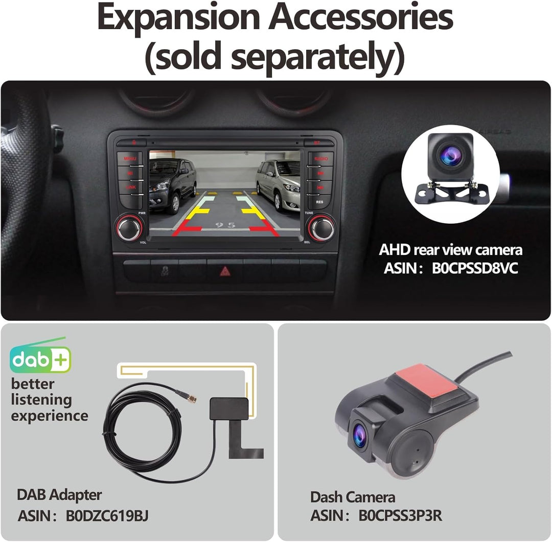 LXKLSZ Autoradio kompatibel mit drahtlos Carplay/Android Auto für Audi A3 S3 RS3 2003-2012 mit 7 Zol