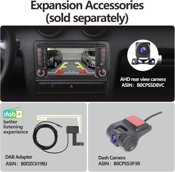 LXKLSZ Autoradio kompatibel mit drahtlos Carplay/Android Auto für Audi A3 S3 RS3 2003-2012 mit 7 Zol