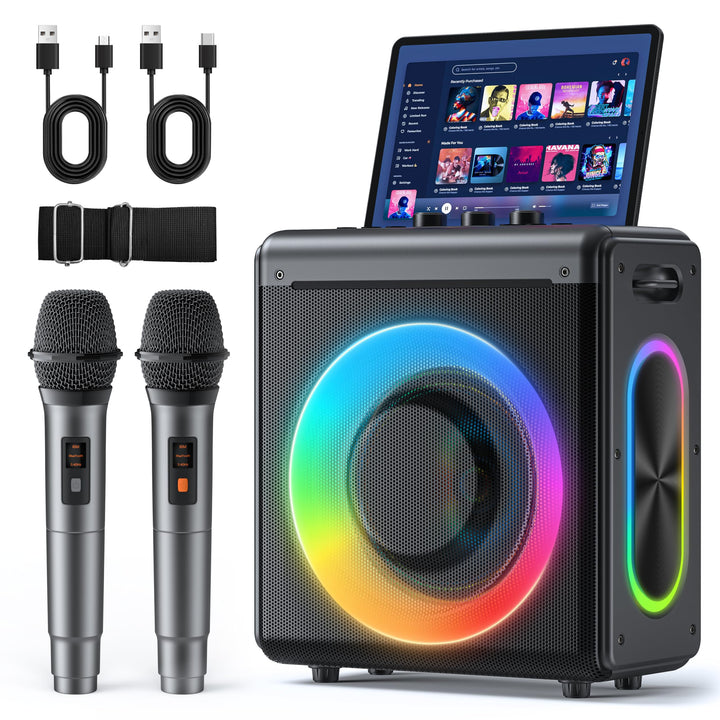 Karaoke Maschine mit 2 mikrofonen, wiederaufladbaren Mikrofonen: Tragbarer Bluetooth-Lautsprecher fü