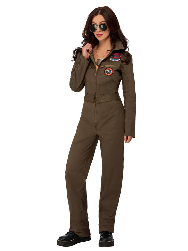 Smiffys Top Gun Damen Kostüm Khaki mit Overall Offiziell lizenzierte Top Gun Verkleidung Erwachsene