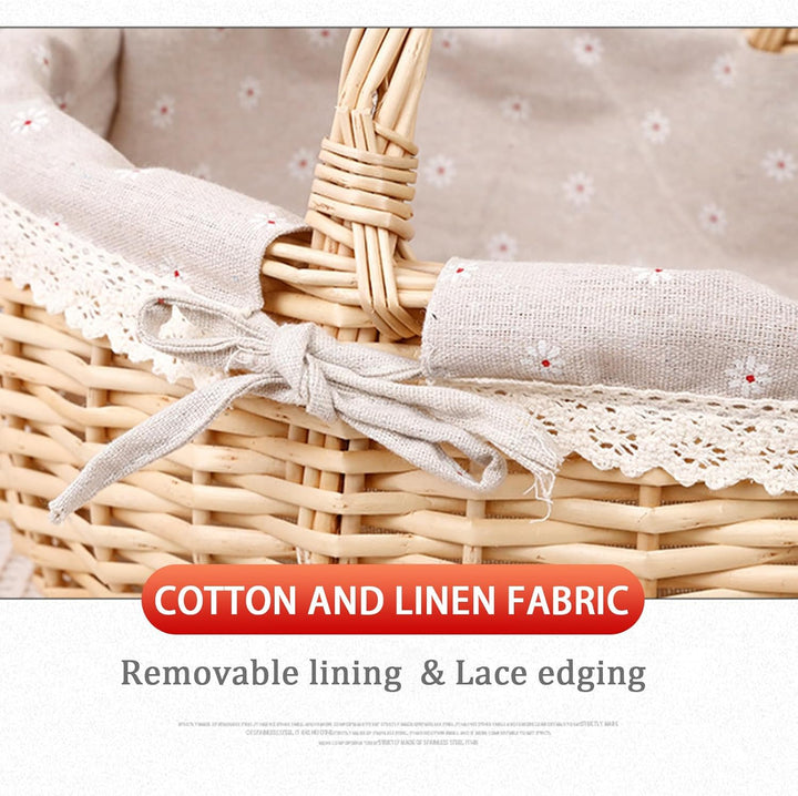 Picknickkorb aus Weide, Natural Weidenkorb mit Henkel, Handlicher Einkaufskorb aus Weide, Picknickko