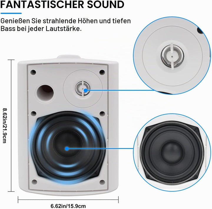 Herdio 5,25 Zoll Passive Outdoor-Lautsprecher Wasserdicht Verdrahtet 600Watt Wandmontage-Lautspreche