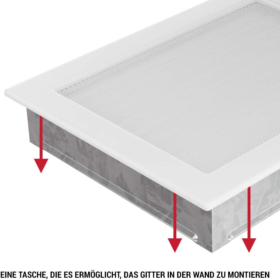 KRATKI Lüftungsgitter Kamingitter 17cm x 49cm schwarz-silber mit Jalousien 17 x 49 cm Schwarz-silber