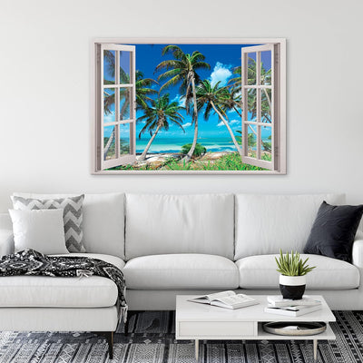 Leinwand Bilder Fensterbilck Strand Meerblick Karibik Natur Landschaft Modern Canvas Leinwandbild Fe
