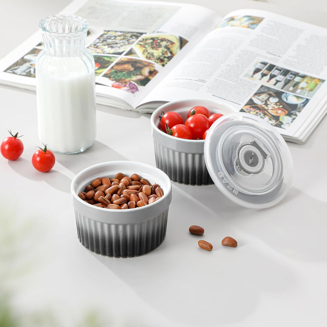 vancasso RAMEKINS 200ml Soufflé Förmchen Set von 6, Ø9,5cm Creme Brulee Schälchen Backofen sicher, P