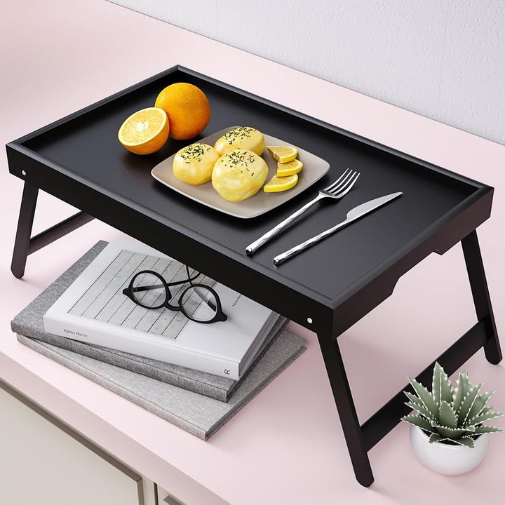 Bett Tisch Tablett Klappbar, Holz Frühstückstablett mit Klappbeinen, Serviertisch, Ideal für Lesen u
