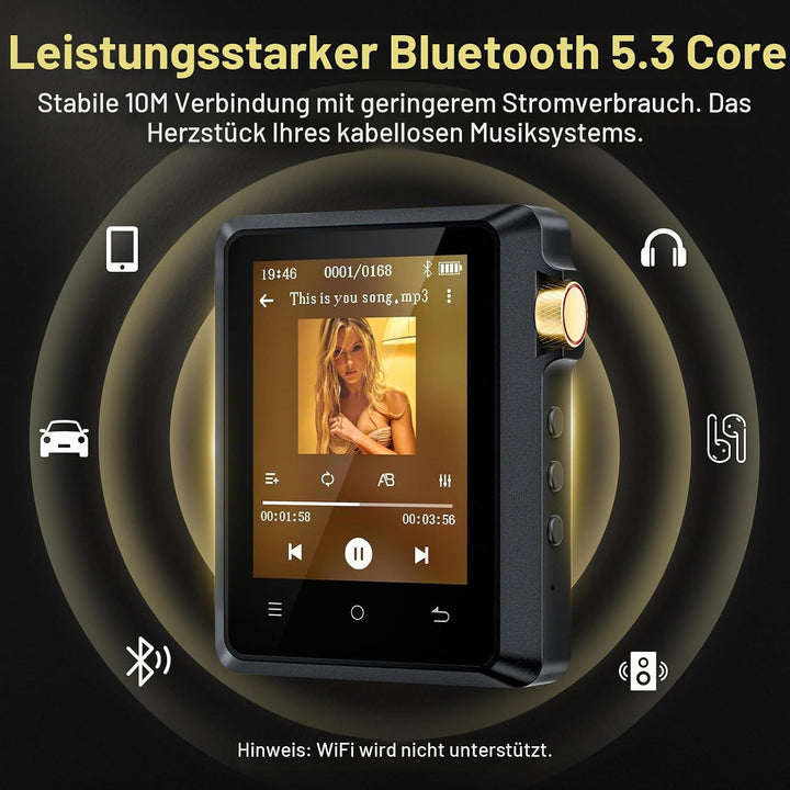 64GB Hi Res MP3 Player mit Bluetooth 5.3, DSD DAC Hi-Res FLAC Player Verlustfreier Musikplayer, Trag