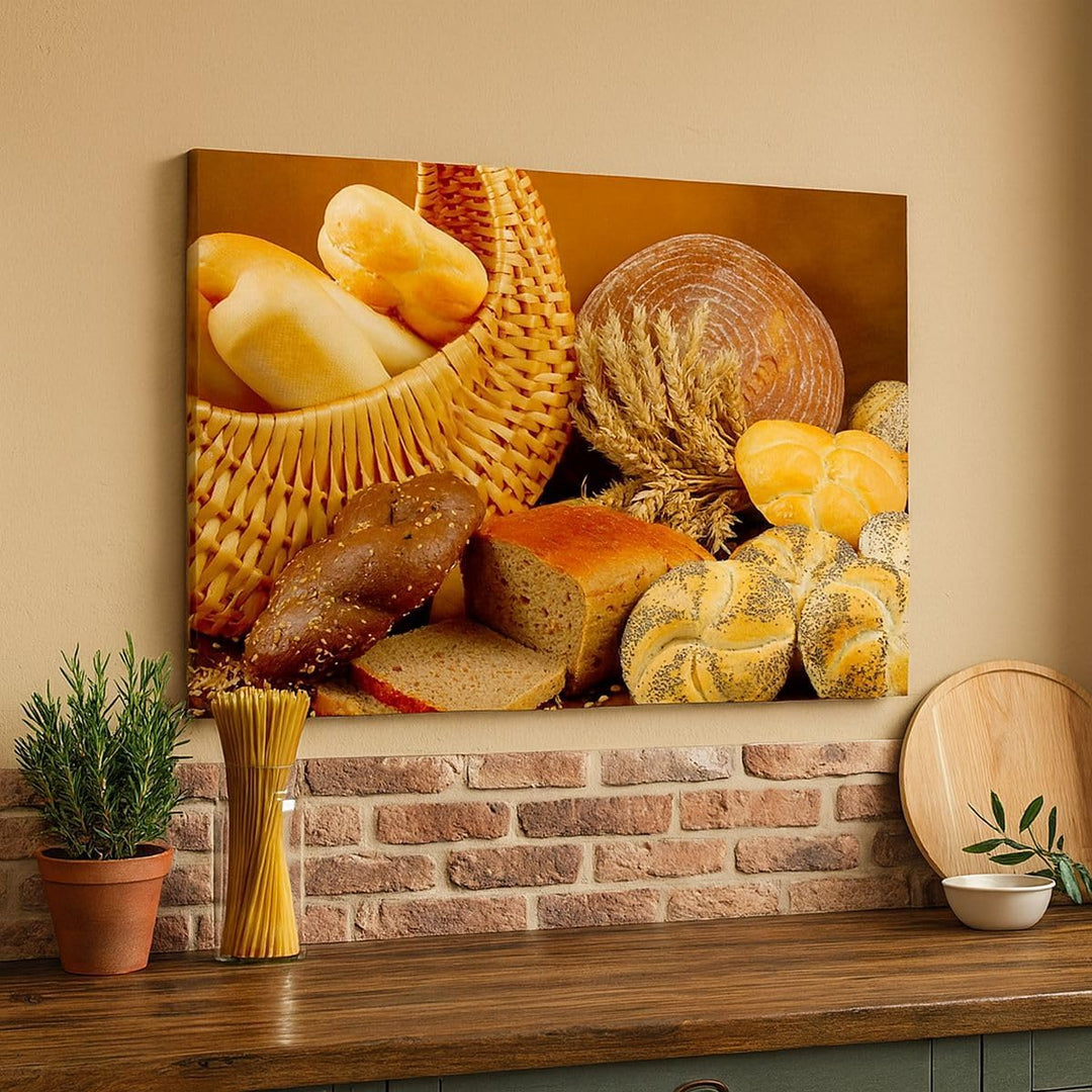 Bilder auf Leinwand 100x70cm Leinwandbild mit Rahmen Bäckerei Brot Essen Gross Wanddeko Bild Schlafz