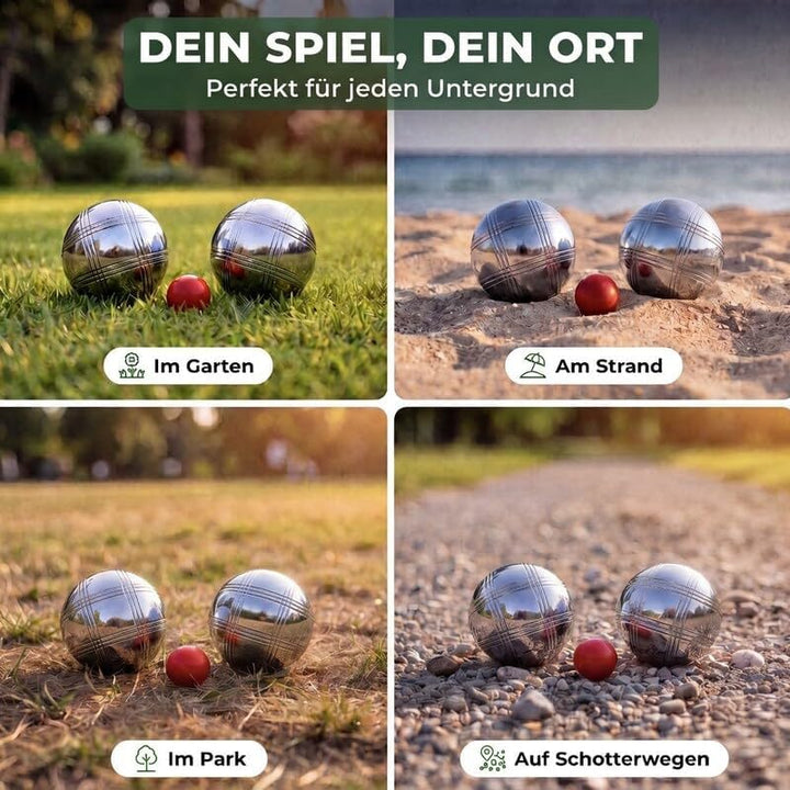Glückstreffer Boule Set - 8 Boccia Kugeln mit Premium Boule Zubehör - Petanque Spiel für Garten, Str