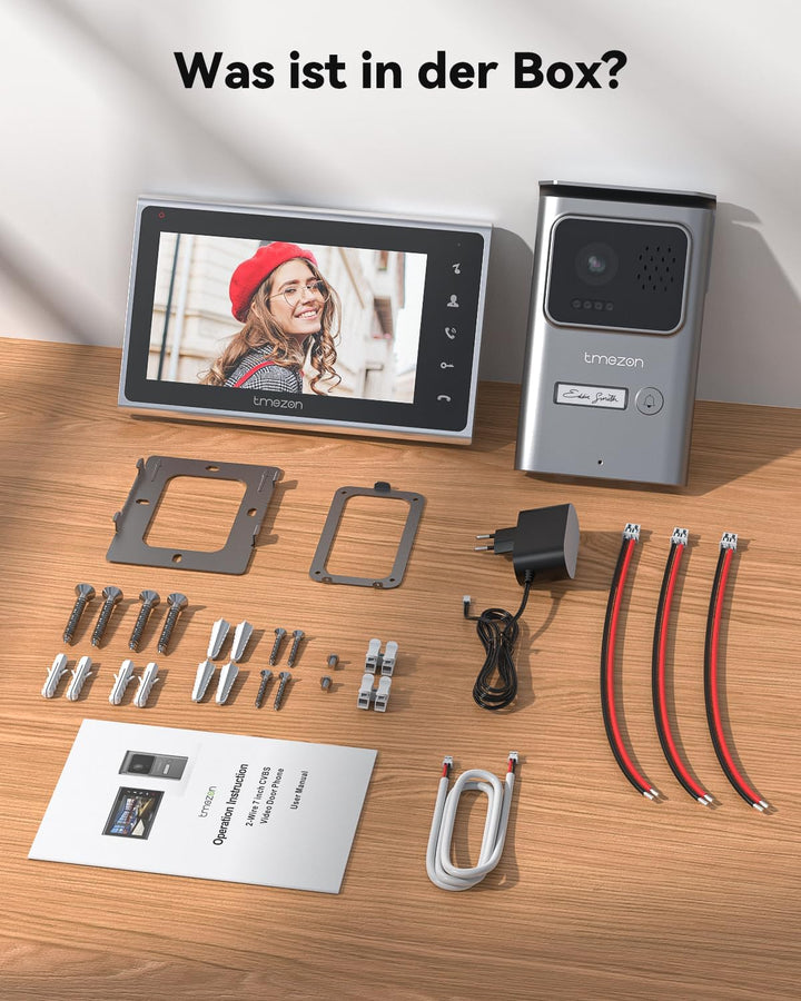 TMEZON Video Türsprechanlage 2 Draht, Türklingel mit Kamera und 7''Monitor,Gegensprechanlage mit Tür