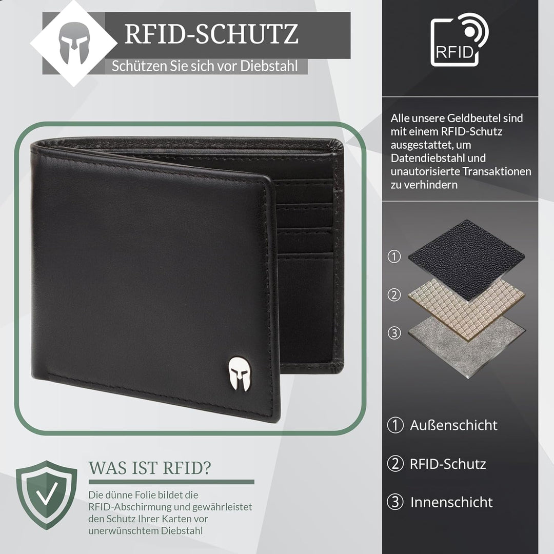 SPARTANO Herren Geldbörse, Herren Wallet mit RFID-Schutz, mit Münzfach, Portemonnaie mit 11 Kreditka