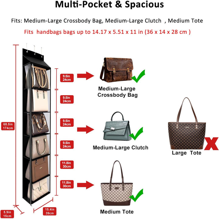 Lirex Geldbörsen-Organizer, 6 Taschen Handtaschen-Organizer mit Reissverschluss zum Aufhängen, für S