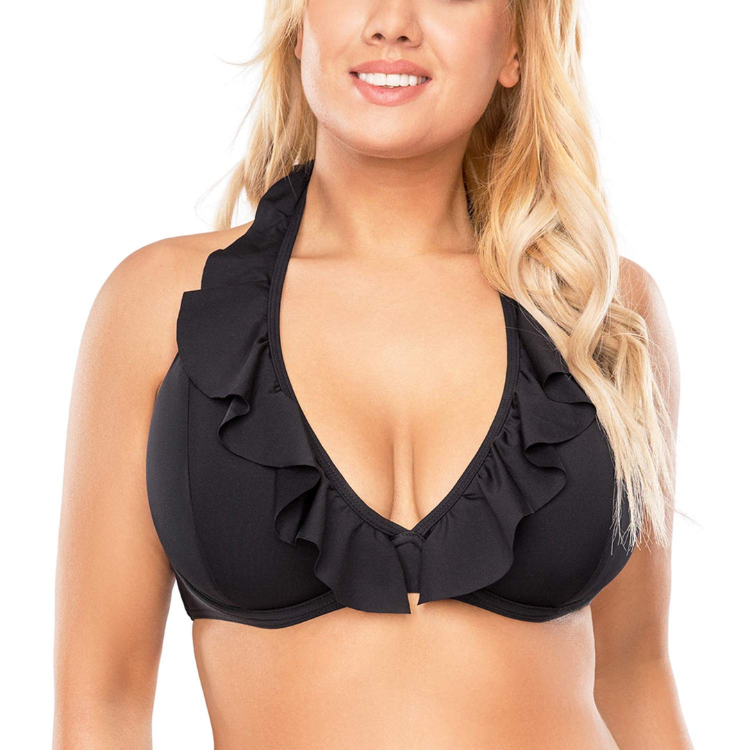 VIVISENCE Bikini BH Dame Bademode Gepolstert Hergestellt In EU Neckholder 3220 70H Schwarz, 70H Schw