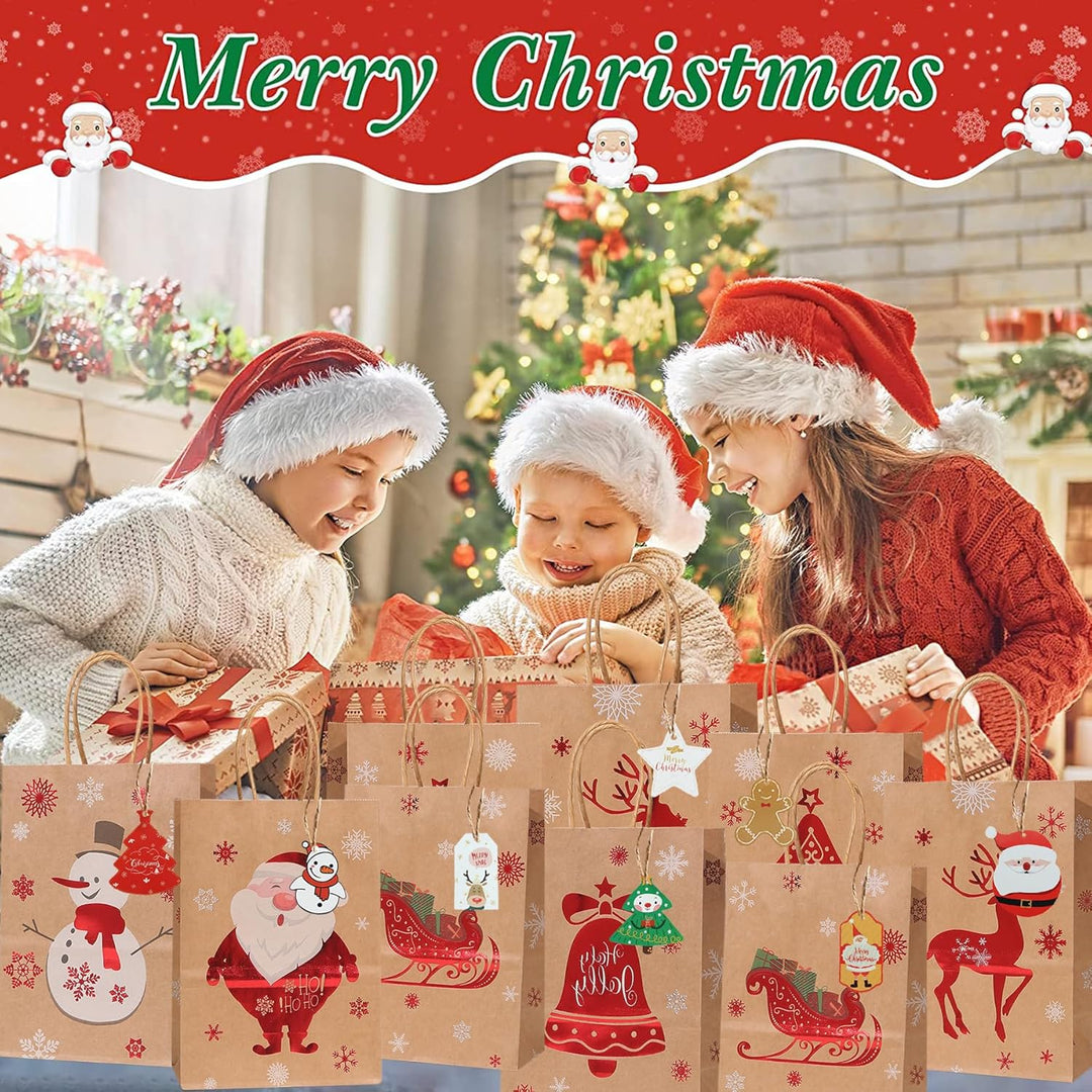 GeschenktüTen Weihnachten,24 Stück Weihnachts Kraft Geschenktaschen,Papiertüten Weihnachten Geschenk