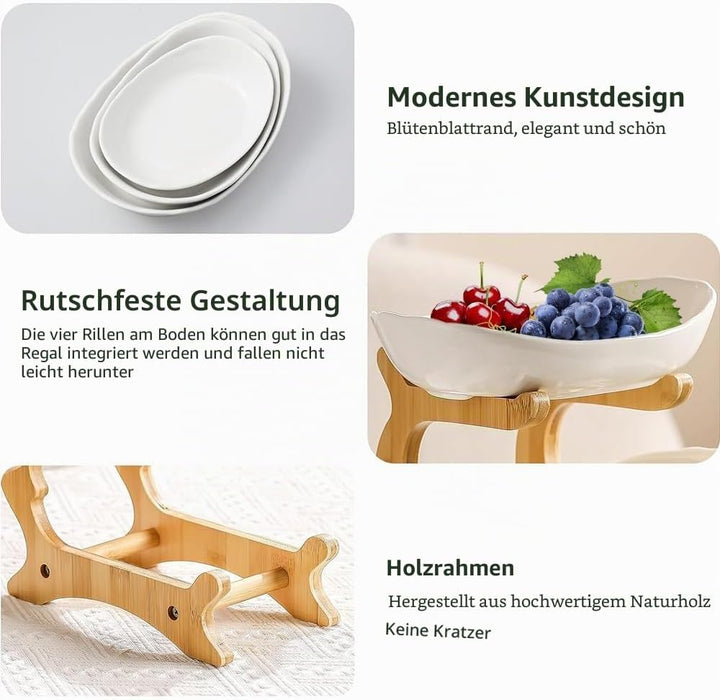 LANTUS Obstständer mit 3 Etagen und Ständer aus natürlichem Bambus, aus Polypropylen, für Obst, Gemü