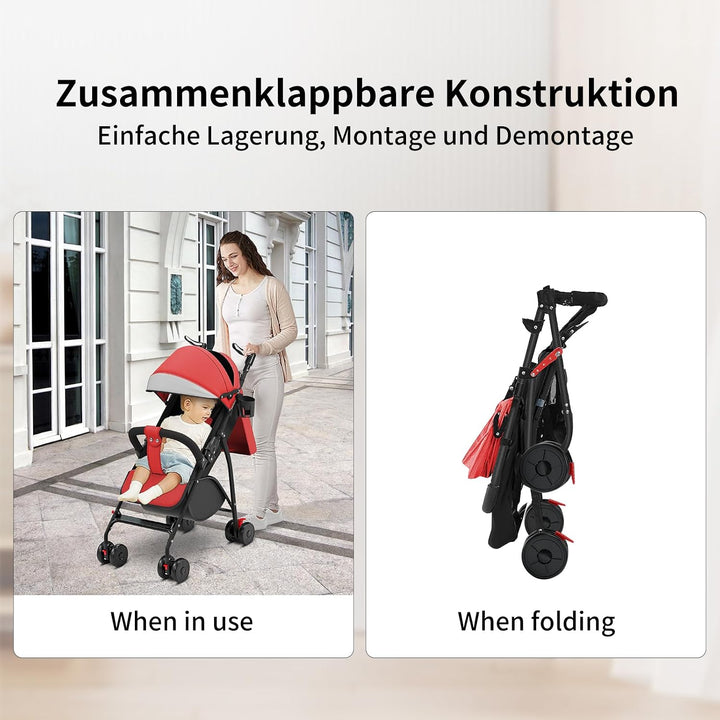 OHMG Kids Kinderwagen mit Babywanne,2 in 1,ultrakompakt,Kompakter Buggy mit Schultergurt,5-Punkt-Gur