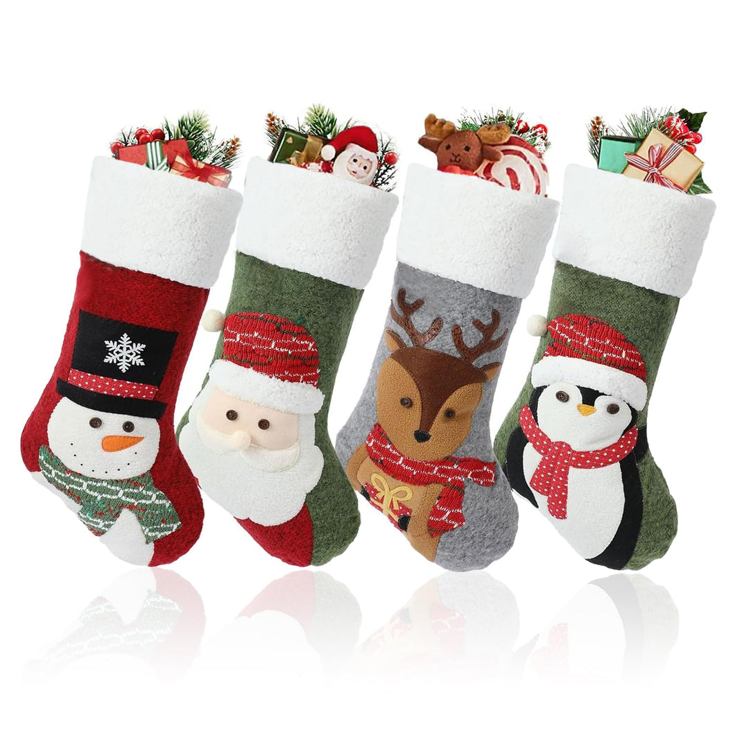 ATSGJLZN Nikolausstrumpf,4er Weihnachtsstrumpf 49 * 25cm,Nnikolausstiefel mit 3D Christmas Decoratio