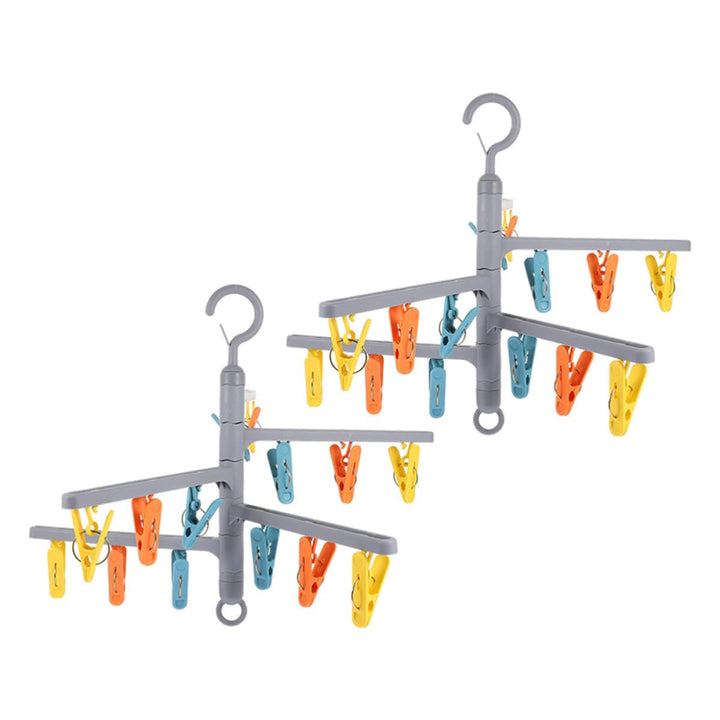 Alipis 2 Stück Drehbarer Sockenhalter 15 Clips, Klappbar, Windfest