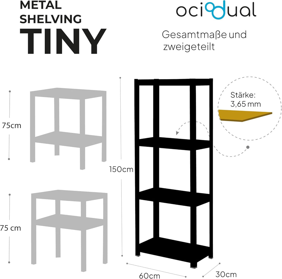 OcioDual Schwerlastregal Grün Tiny, Haushaltsregal, Kellerregal, Standregal, Metallregal, 150x60x30c