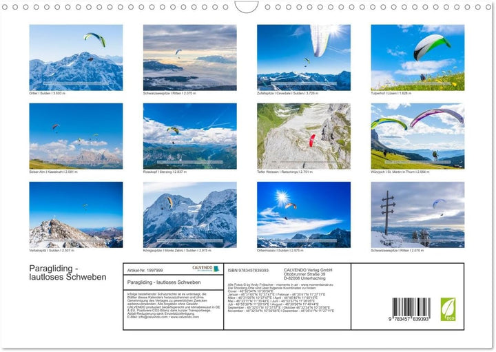 Paragliding - lautloses Schweben (Wandkalender 2026 DIN A3 quer), CALVENDO Monatskalender: Faszinier