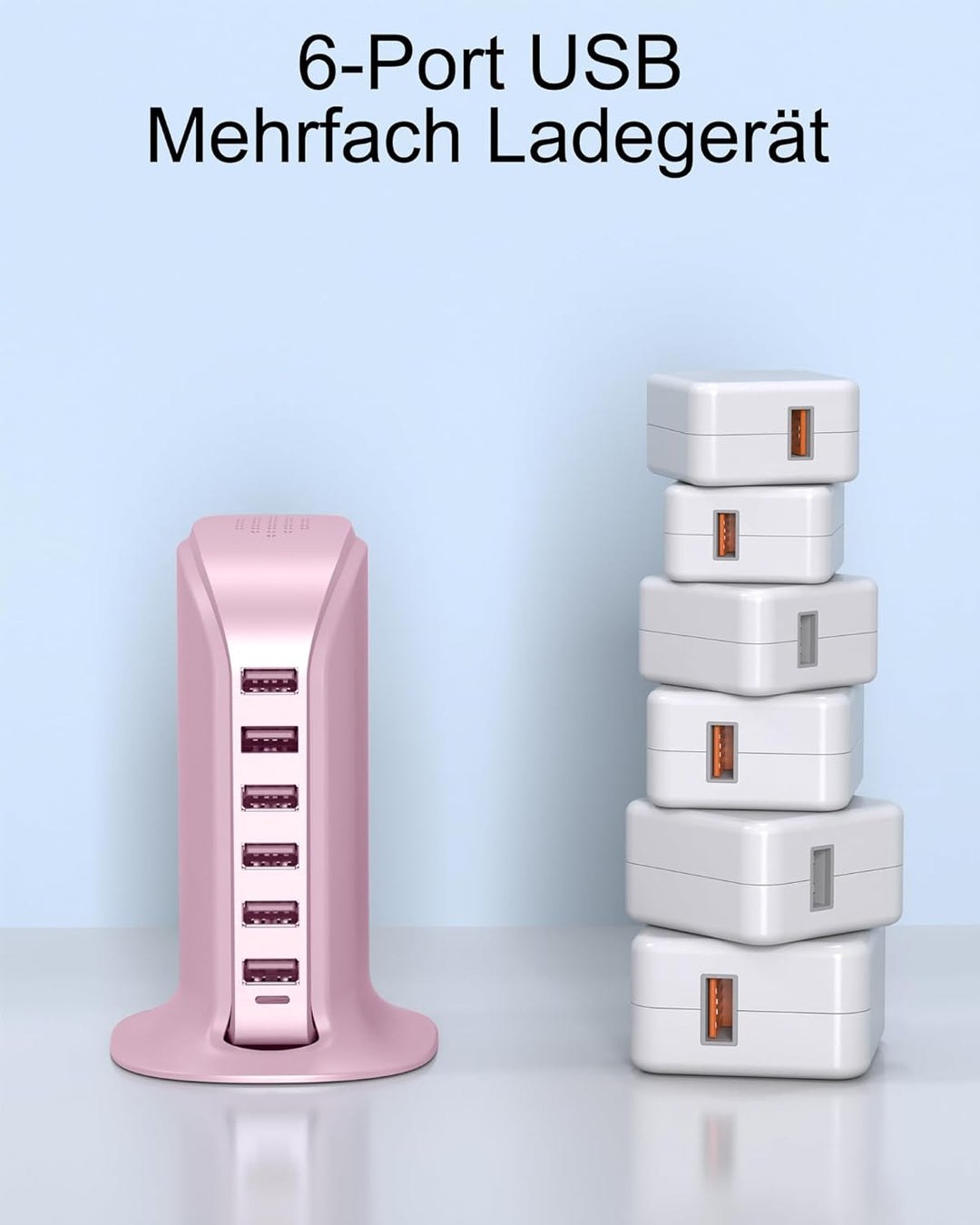 USB Ladegerät 6 Port 50W Multi USB Tower Ladestation Mehrere Geräte für iPhone 15/14/14 Pro/14 Pro M