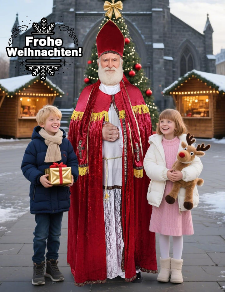 Ahititi Nikolaus Kostüm Herren Weihnachtsmann Bischof Kostüm Premium Set mit Zubehör Nikolauskostüm