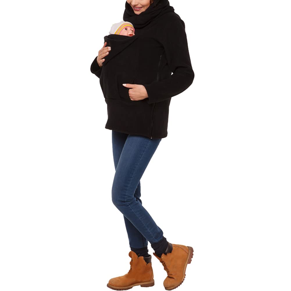 Tragejacke für Mama und Baby 3 in 1 Damen Langarm Kapuze Känguru Umstandsjacke Warm Tragepullover mi