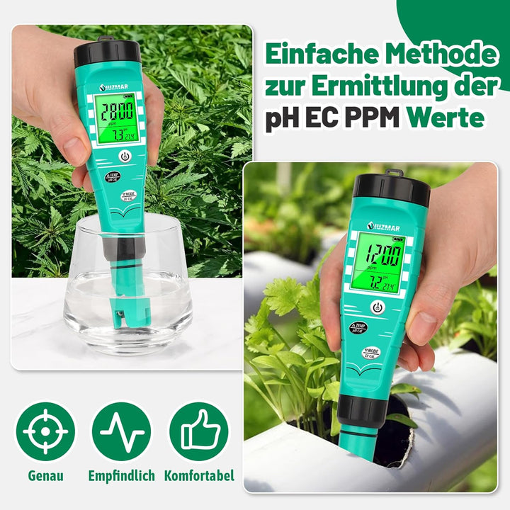 pH Wert Messgerät Hydroponik, pH EC Messgerät Grow, PPM pH Messer für Wasser Hydroponik, Gleichzeiti