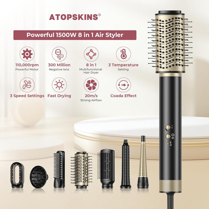 Atopskins Air styler 8 in 1 Hairstyler, 1500W Haarstyler Geräte mit 110000 RPM Motor Haartrockner, R