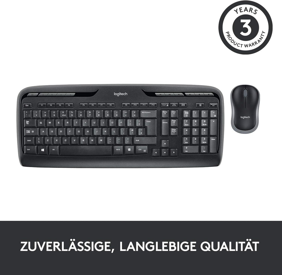 Logitech MK330 Kabelloses Tastatur-Maus-Set, 2.4 GHz Verbindung via USB-Empfänger, 4 programmierbare
