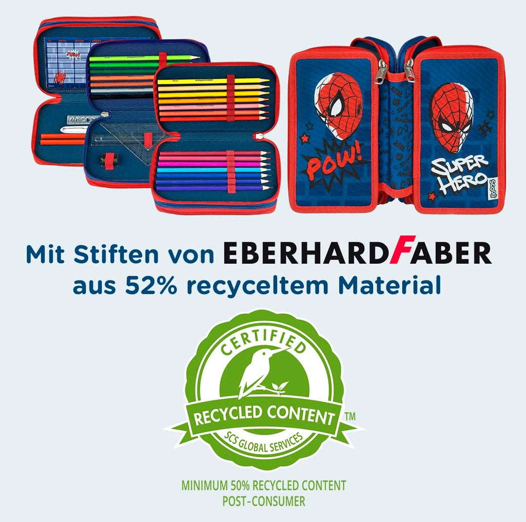 Scooli - Tripledecker - Gefülltes Schüleretui mit hochwertigen Stiften & Zubehör - Ideal für Schule,