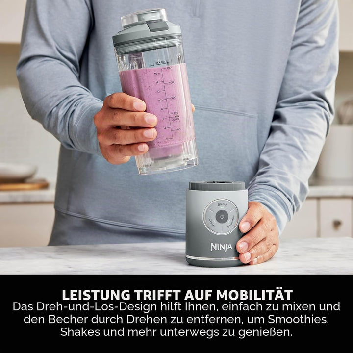 Ninja Blast Max Tragbarer Mixer, 570 ml, wiederaufladbarer Akku, Mixbecher & auslaufsicherer Deckel,
