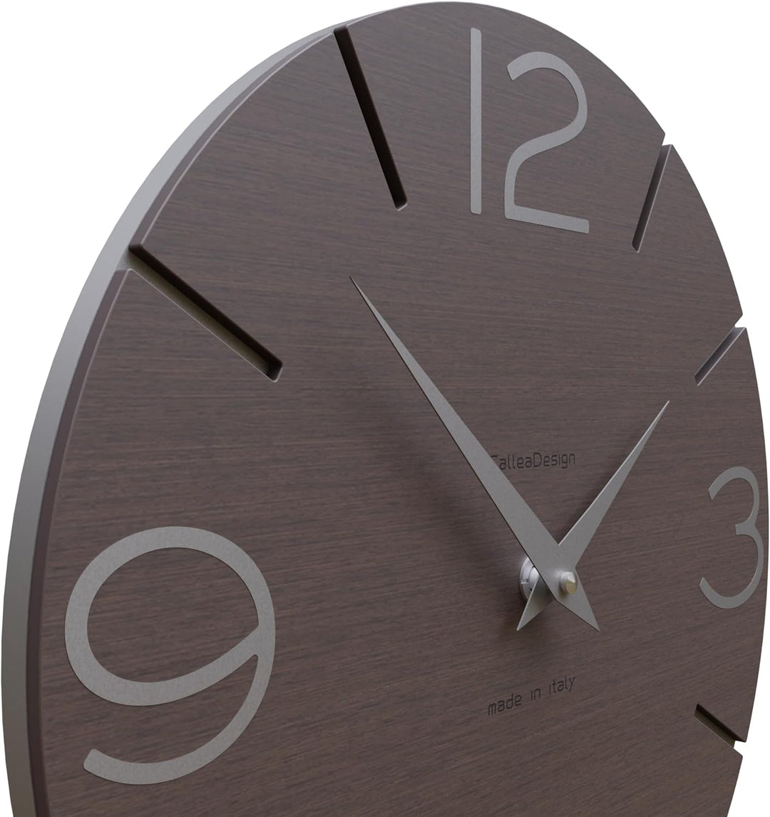CalleaDesign Wanduhr Smile Wenge-Eiche und Aluminium Rund 30 cm Schlichtes und modernes Design Geräu