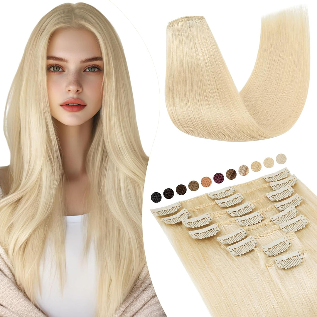 Elailite Clip in Extensions Echthaar Haarverlängerung Haarteile 8 Teilig 18 Clips für Frauen Voller