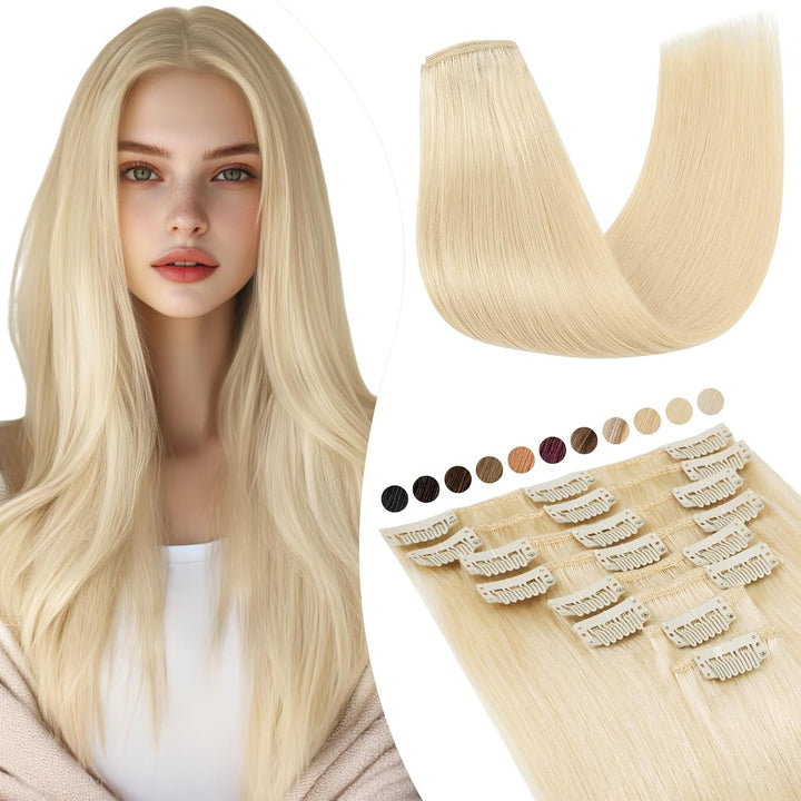 Elailite Clip in Extensions Echthaar Haarverlängerung Haarteile 8 Teilig 18 Clips für Frauen Voller