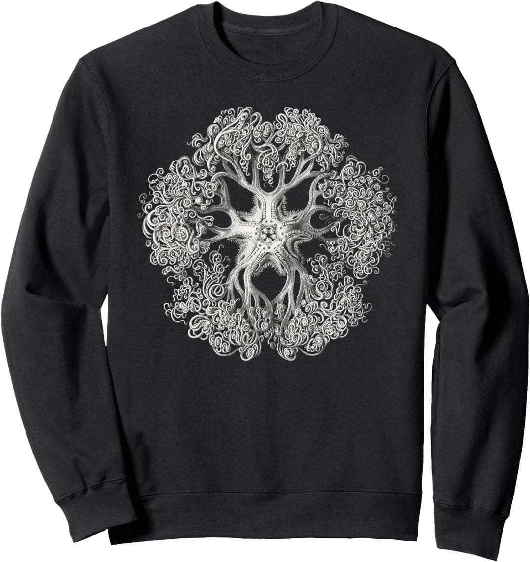 Aquatic Life Vintage Illustration Black and White Starfish Sweatshirt