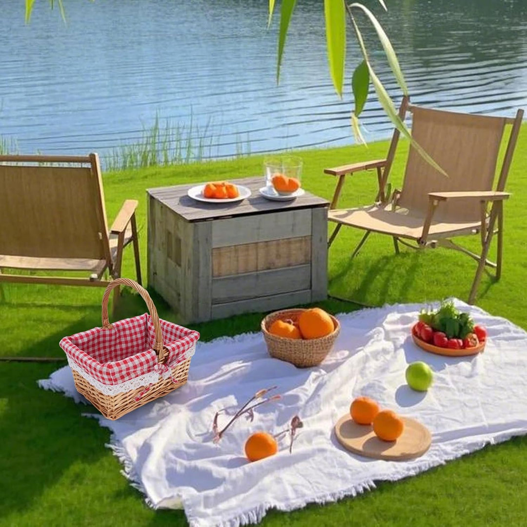 Cocoarm Picknickkorb aus Korbgeflecht, Handgewebt, Vintage-Stil, Abnehmbares Innenfutter, Rot karier