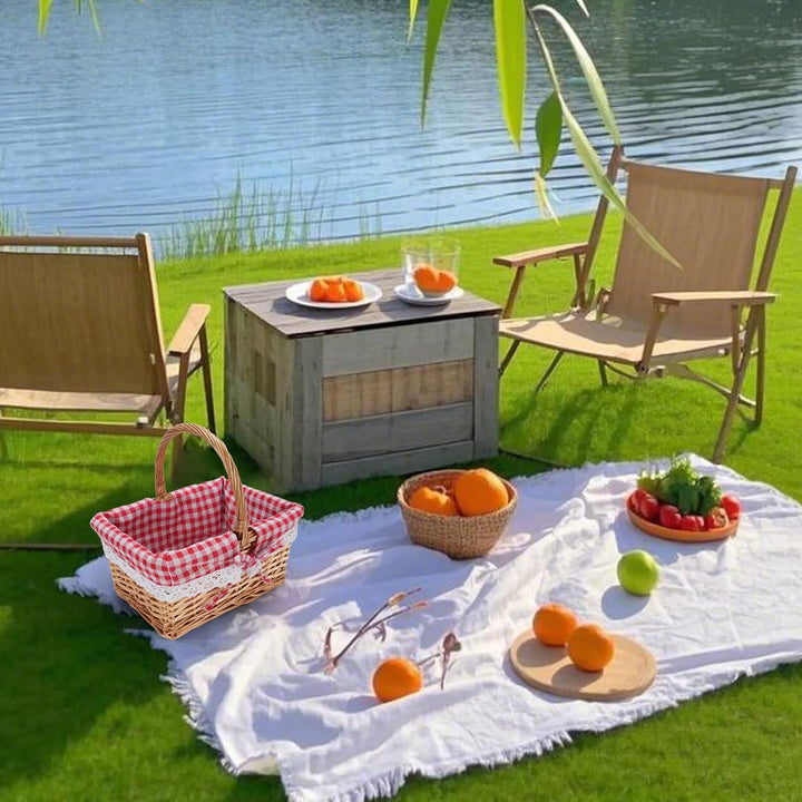 Cocoarm Picknickkorb aus Korbgeflecht, Handgewebt, Vintage-Stil, Abnehmbares Innenfutter, Rot karier