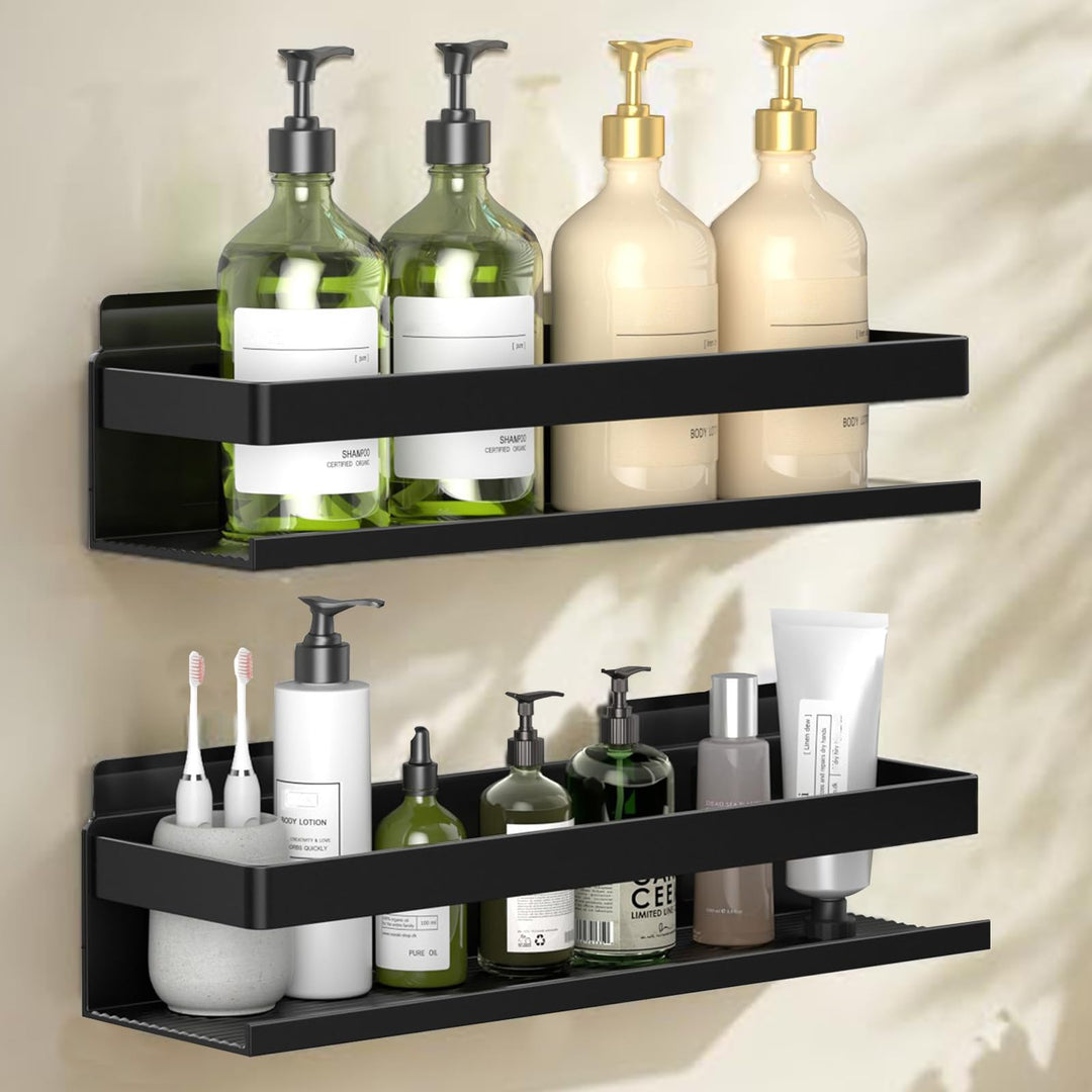 Duschkorb aus Aluminium, 30 cm, 2er-Pack, Badezimmer-Organizer, Wandmontage, Selbstklebender Duschko