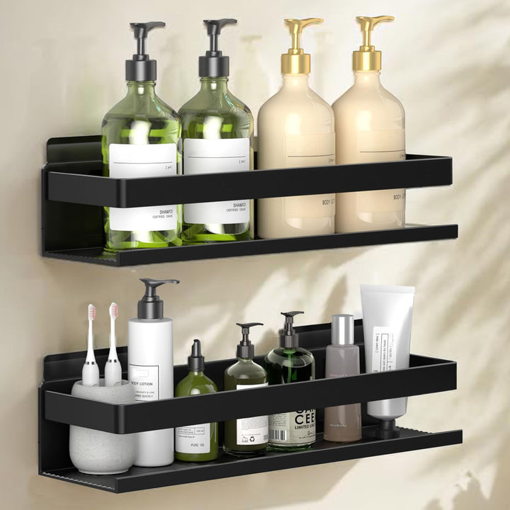 Duschkorb aus Aluminium, 30 cm, 2er-Pack, Badezimmer-Organizer, Wandmontage, Selbstklebender Duschko