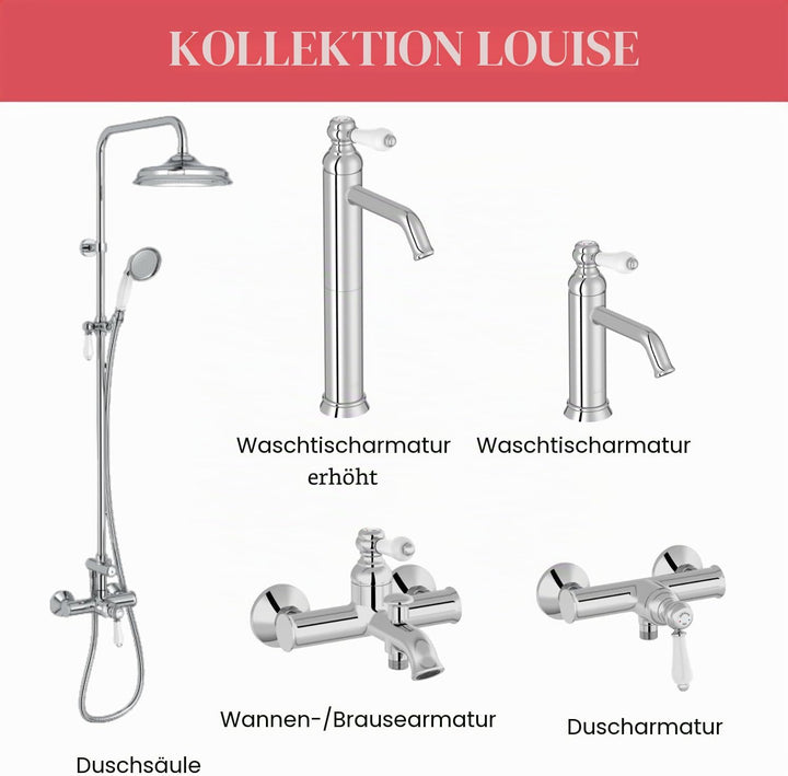 Jacob Delafon - Louise Wand-Duscharmatur, mechanisch, Retro-Design, Keramikgriff, wassersparend, 21,