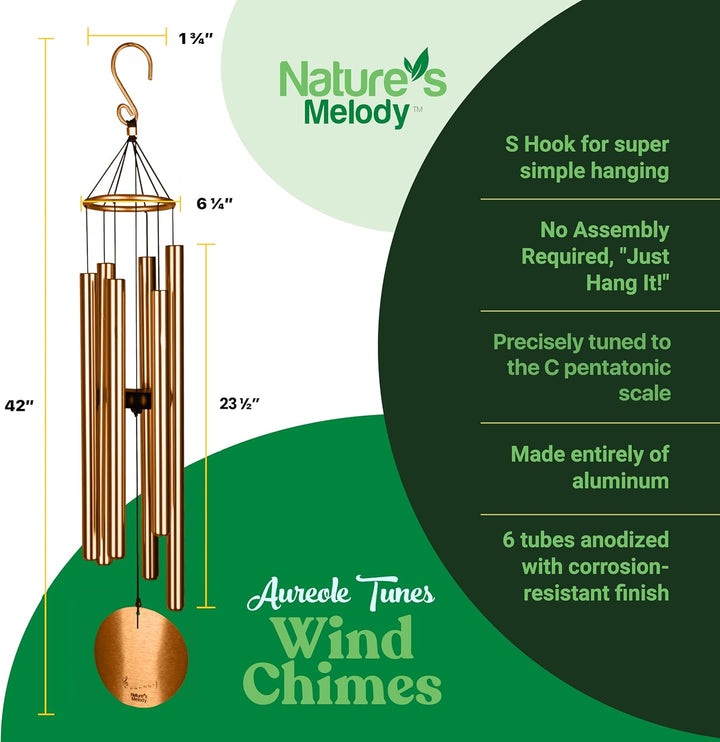 Nature's Melody Aureole Tunes Windspiel, Outdoor-Windspiel mit 6 Röhren, 100% rostfreies Aluminium,
